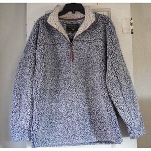 True Grit Mens Sherpa Fleece Quarter Zip Pullover Blue White Marled Small